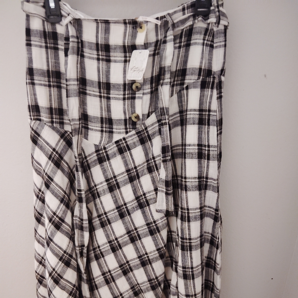 Free People Black and White Plaid A-Line Skirt
